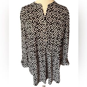 COCOMO Medium beige black 3/4 sleeve women's Pintuck Blouse top tunic shi…
